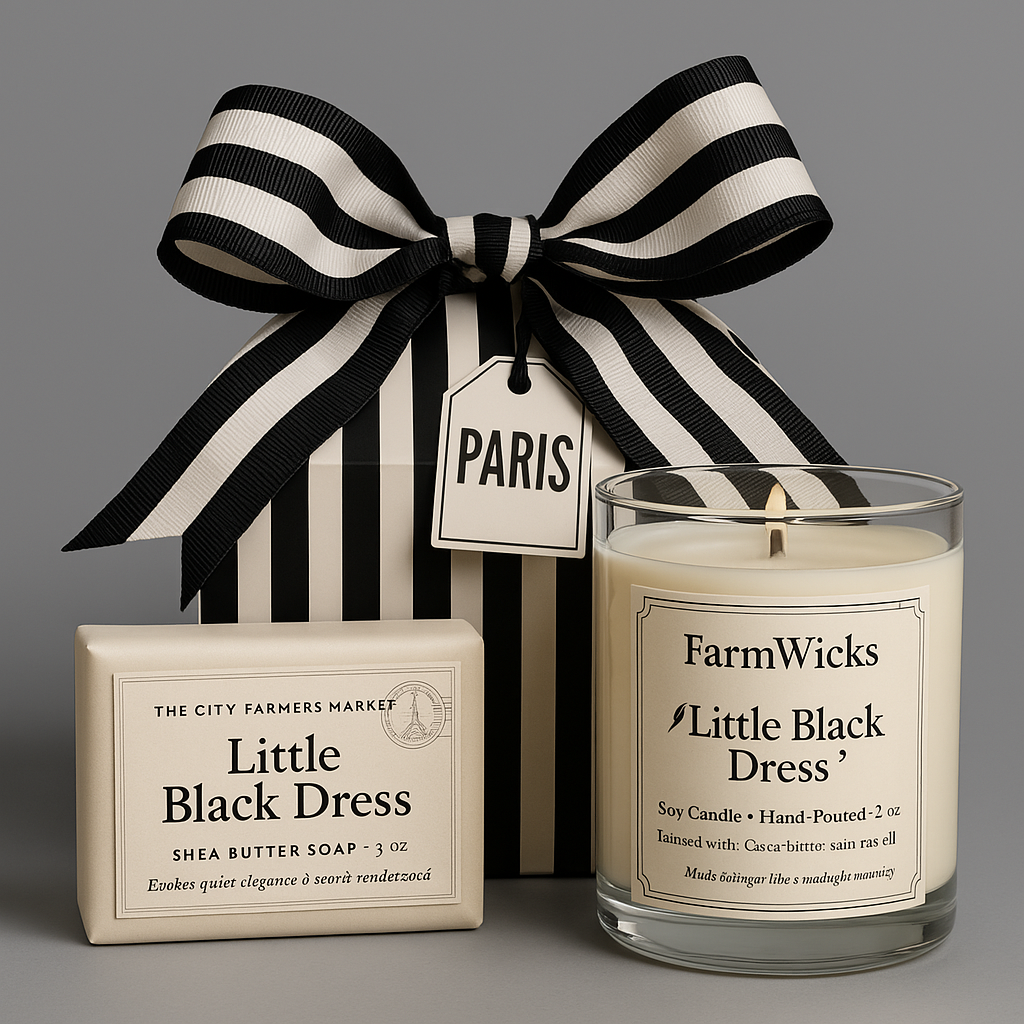 Paris nights gift box and organic Little Black Dress Shea butter soap and Soy Candle